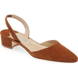 NEW Manolo Blahnik Aspro  Block Heel Slingback brown Suede Pump size 37.5